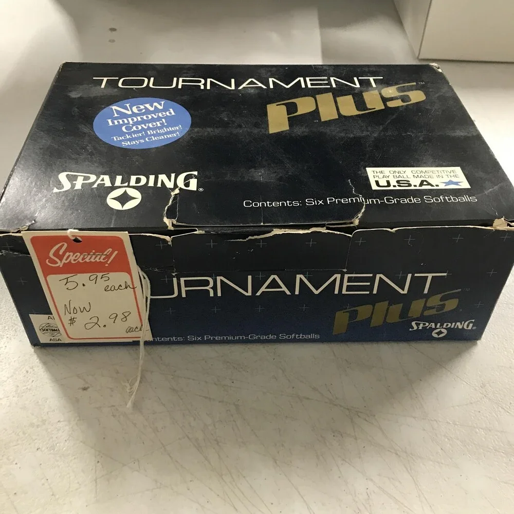 NUMBER_Vintage Spalding Tournament Plus Softballs 12 White Slowpitch Raised Seam